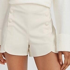 Express High-Waist Scalloped Hem Shorts in Off-White